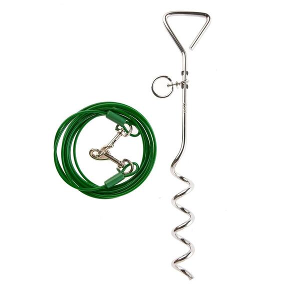 Top Paw 18" Spiral Stake & 15' Outdoor Tie Out Size Large Dogs 100 lbs Green NWT - Picture 1 of 4